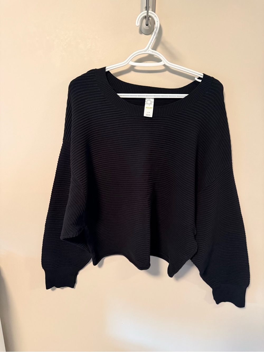aerie Black Ribbed Crewneck Sweater